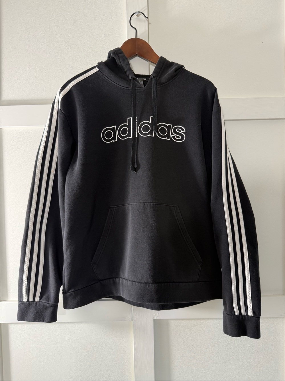 Adidas Black Hoodie with White 3-Stripes